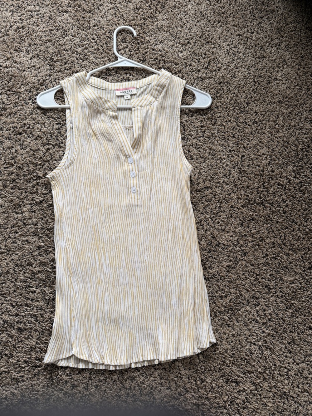 Andree Cream and Yellow Striped Sleeveless Henley Tank